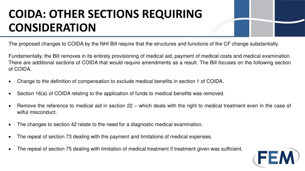 coida other sections requiring consideration