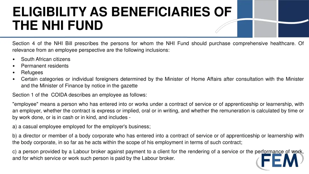 eligibility as beneficiaries of the nhi fund