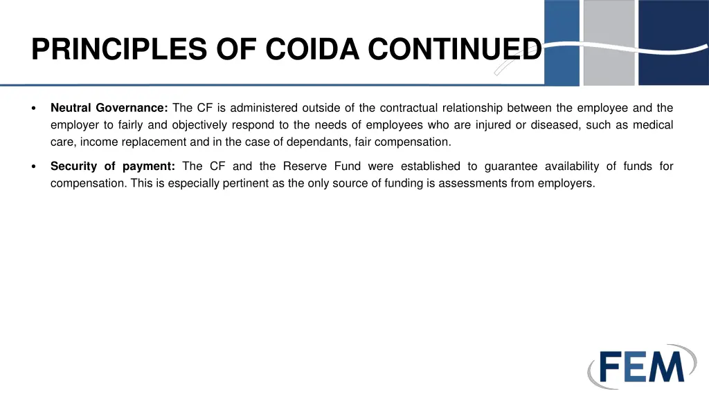 principles of coida continued