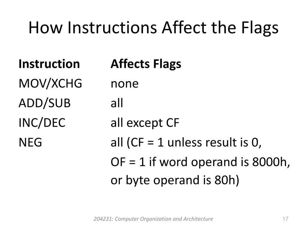 how instructions affect the flags