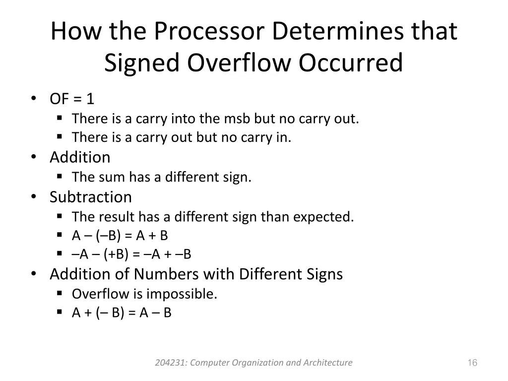 how the processor determines that signed overflow