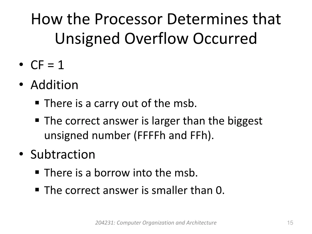 how the processor determines that unsigned