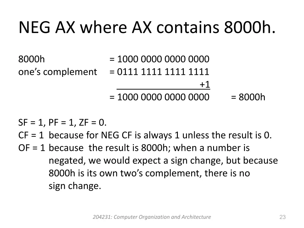 neg ax where ax contains 8000h