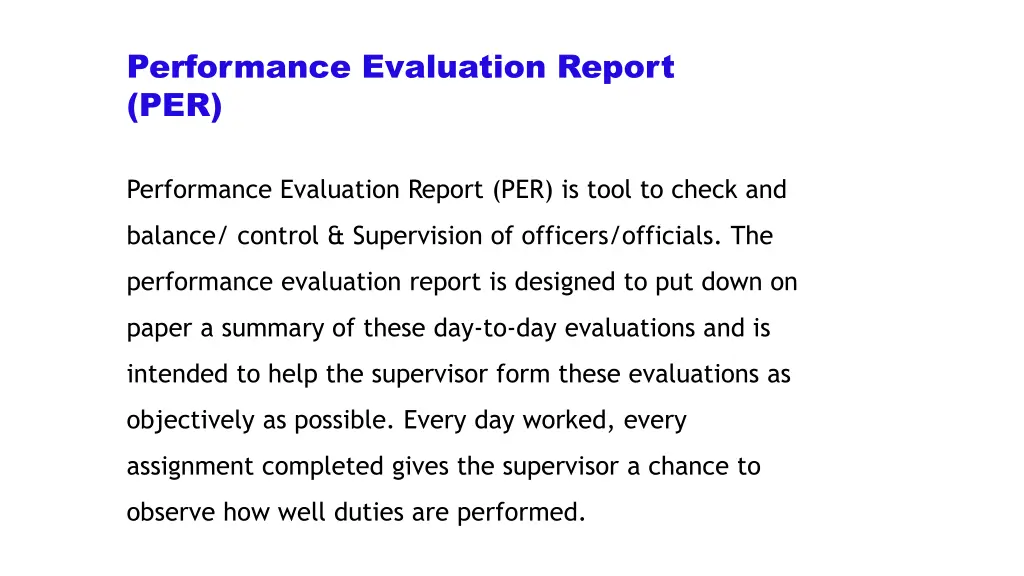 performance evaluation report per