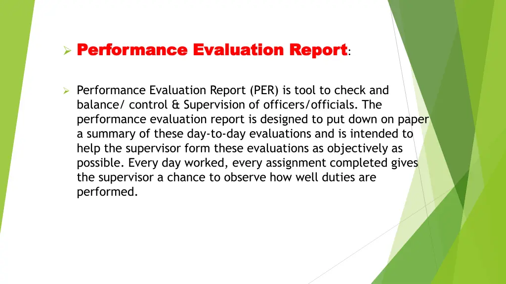 performance evaluation report performance