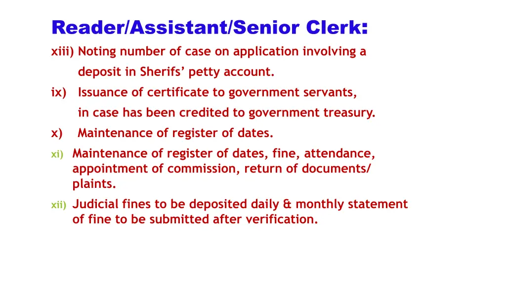 reader assistant senior clerk xiii noting number