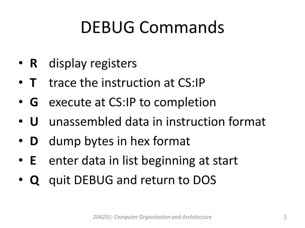 debug commands