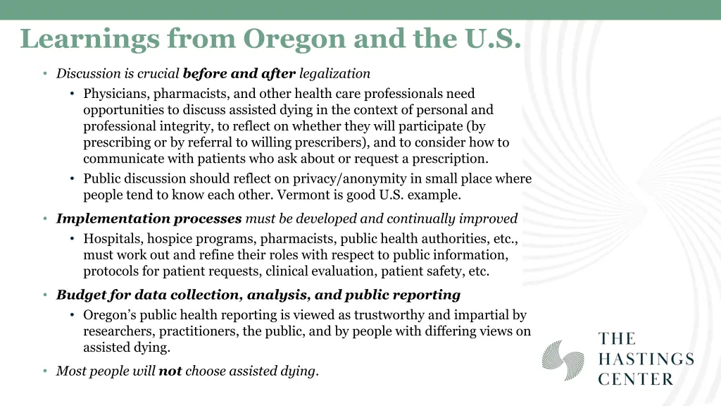 learnings from oregon and the u s