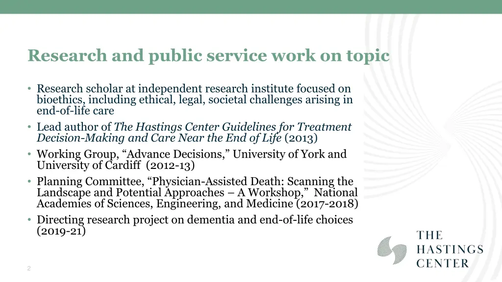 research and public service work on topic