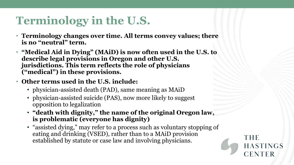 terminology in the u s