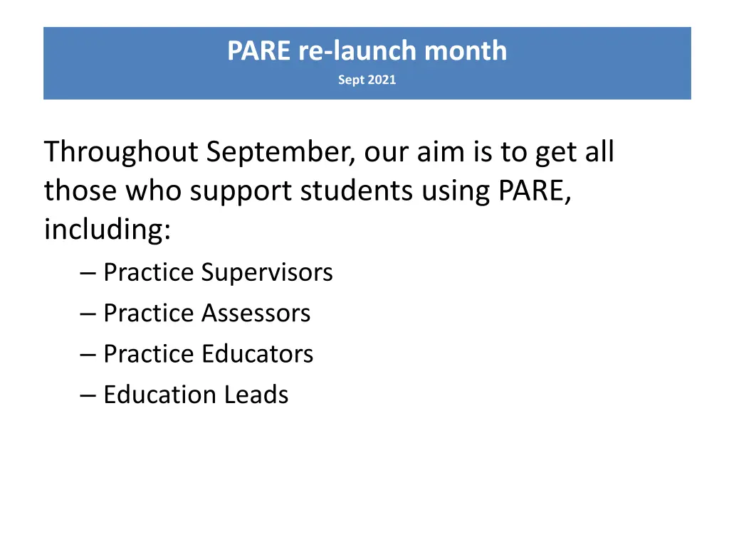 pare re launch month sept 2021