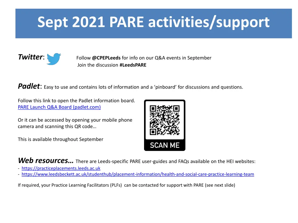 sept 2021 pare activities support