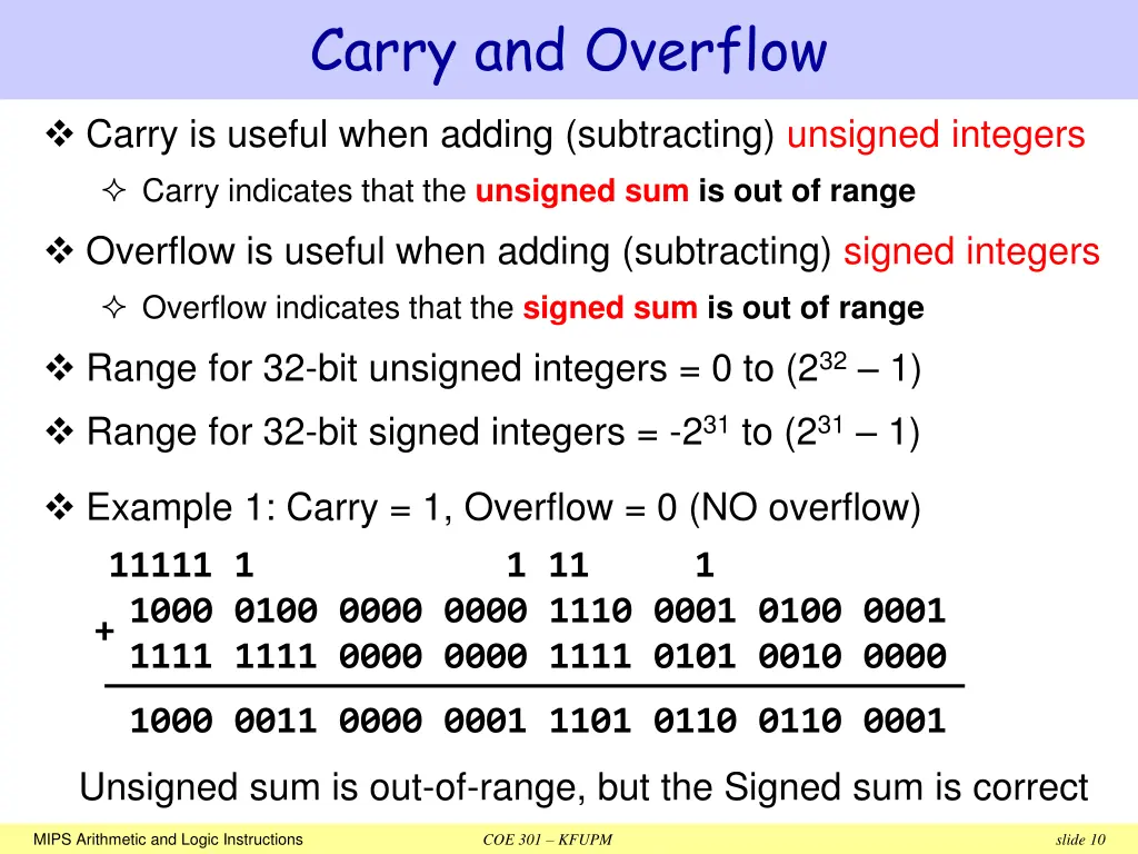 carry and overflow