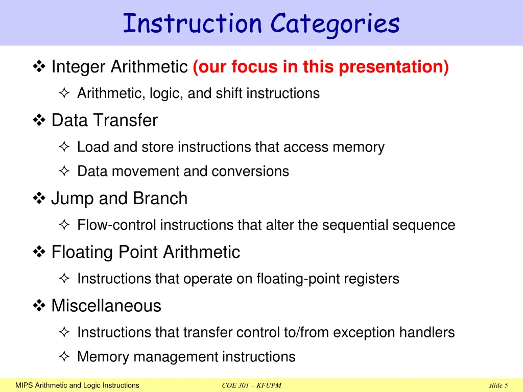 instruction categories