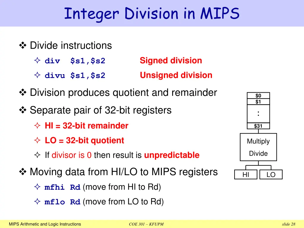 integer division in mips