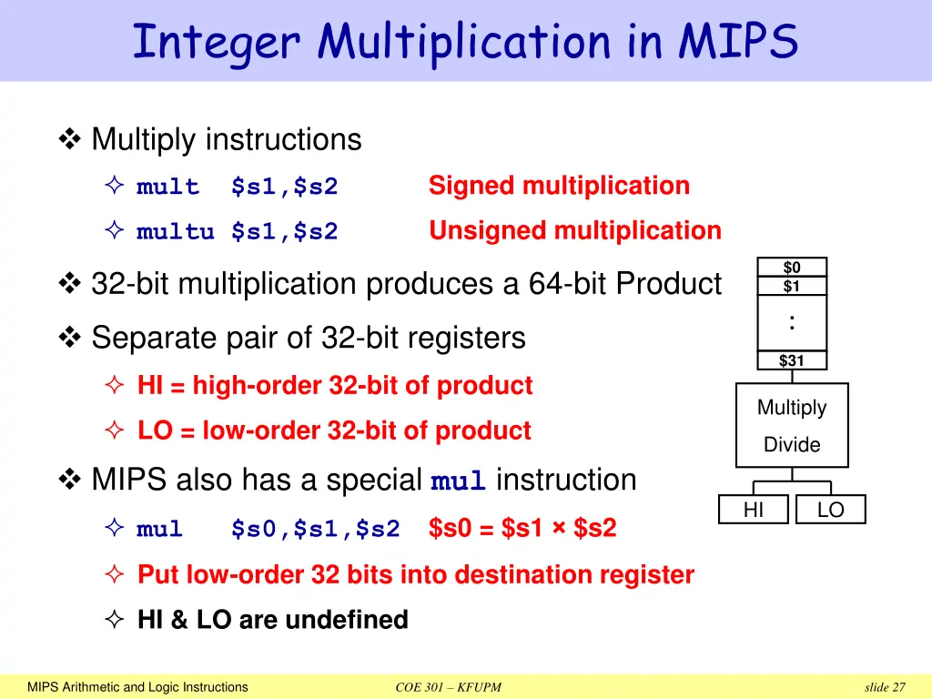 integer multiplication in mips