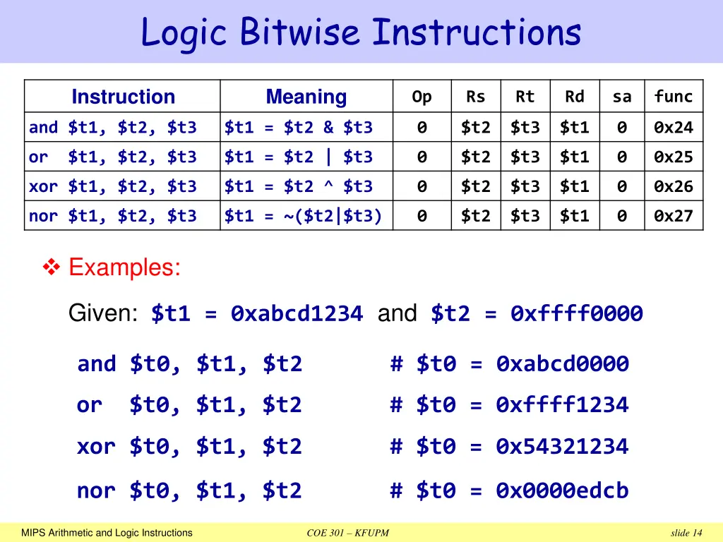 logic bitwise instructions