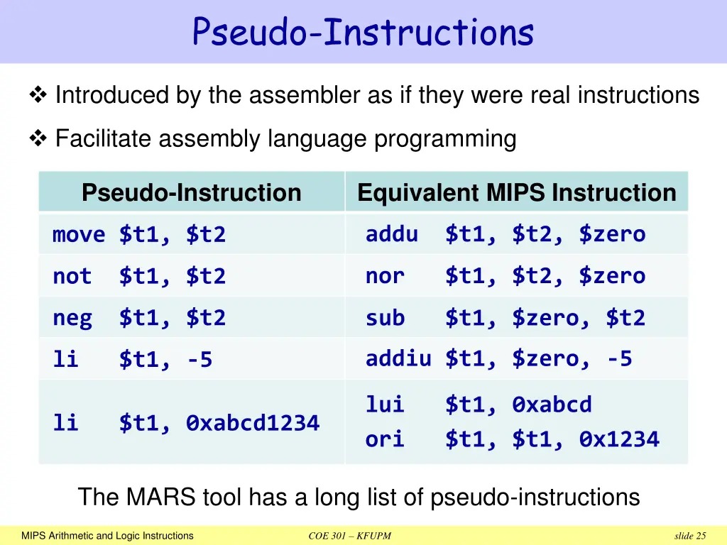 pseudo instructions