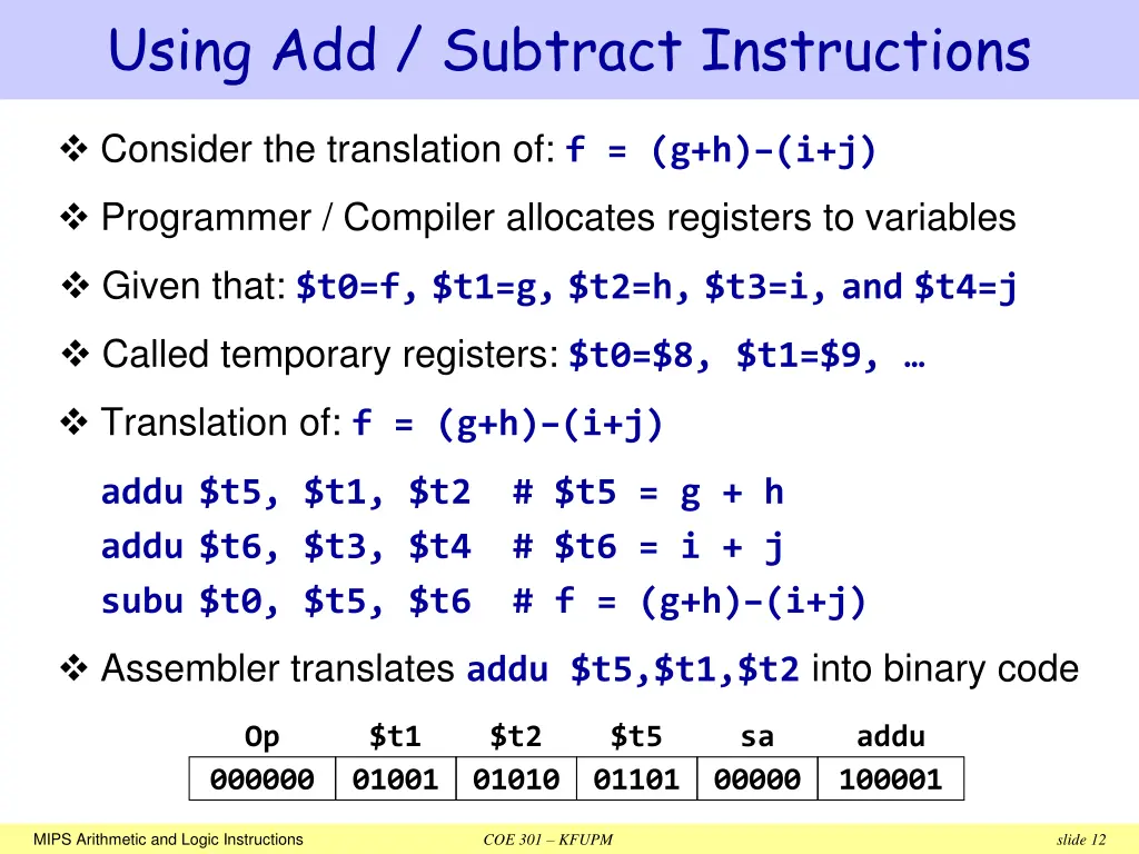 using add subtract instructions