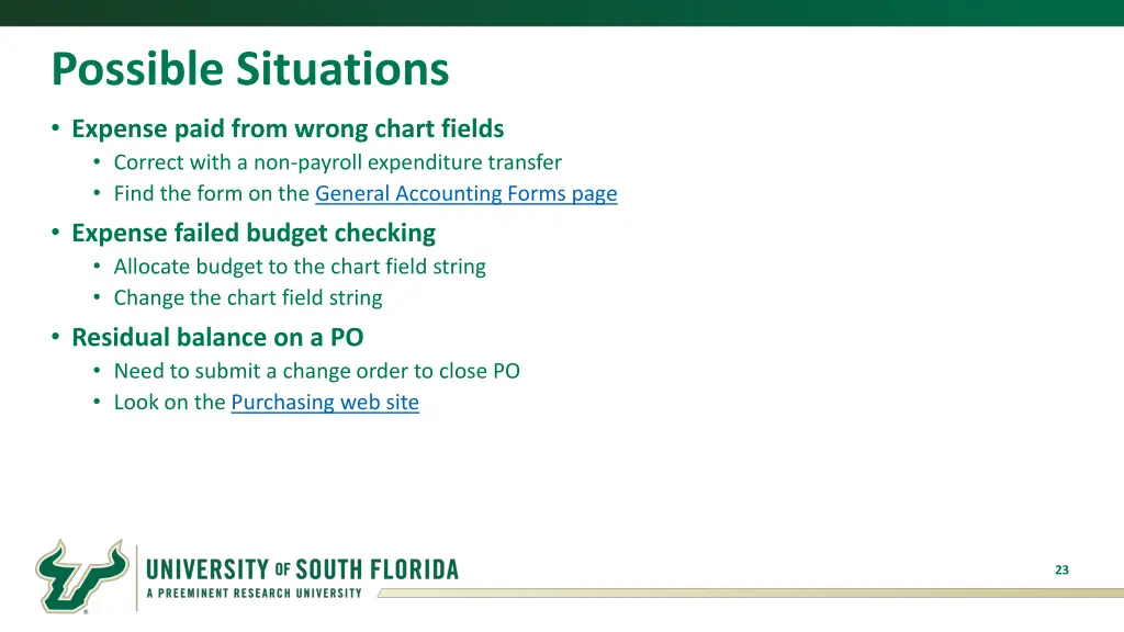 possible situations expense paid from wrong chart