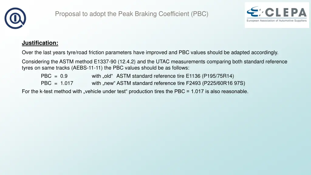 proposal to adopt the peak braking coefficient pbc 1