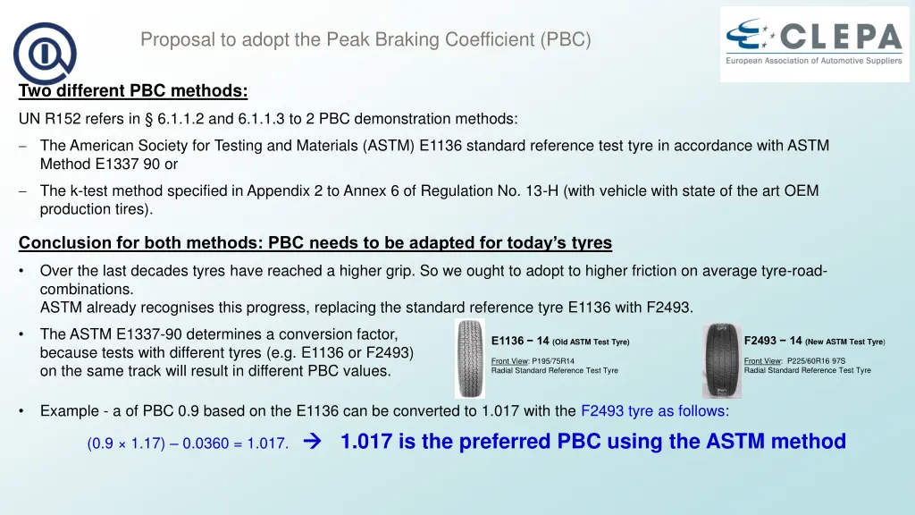 proposal to adopt the peak braking coefficient pbc