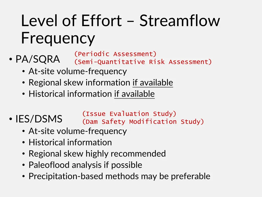 level of effort streamflow frequency