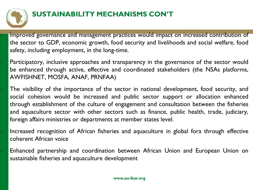 sustainability mechanisms con t