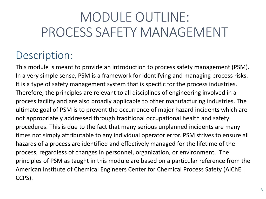 module outline process safety management