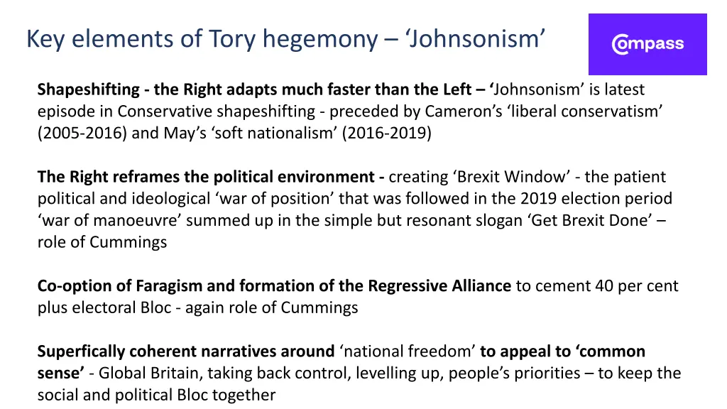 key elements of tory hegemony johnsonism