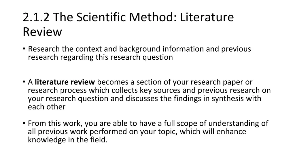 2 1 2 the scientific method literature review