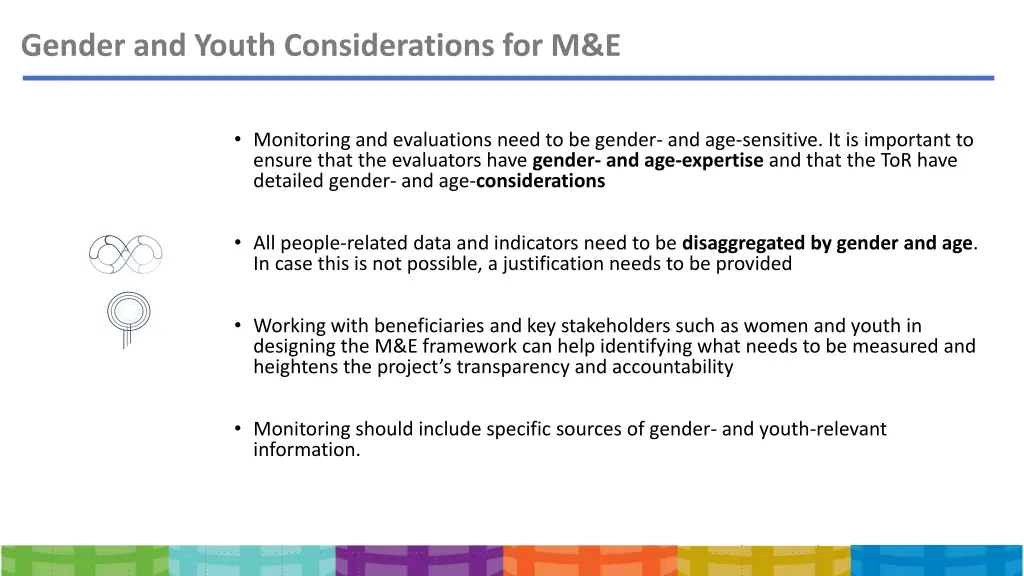 gender and youth considerations for m e