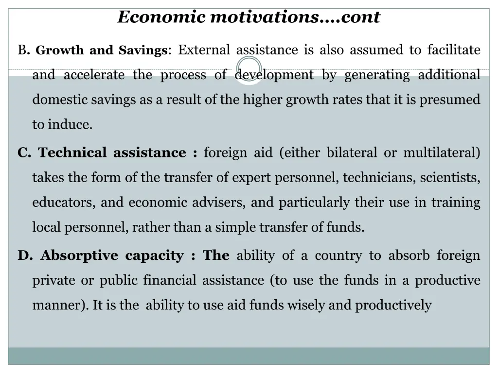 economic motivations cont