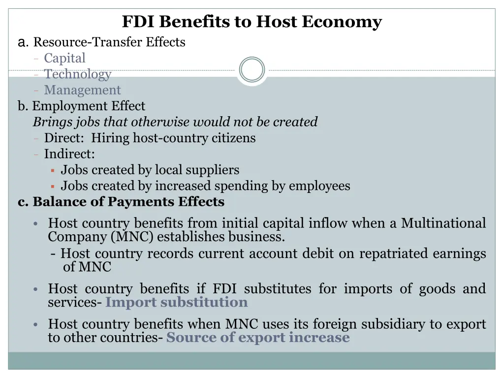 fdi benefits to host economy a resource transfer