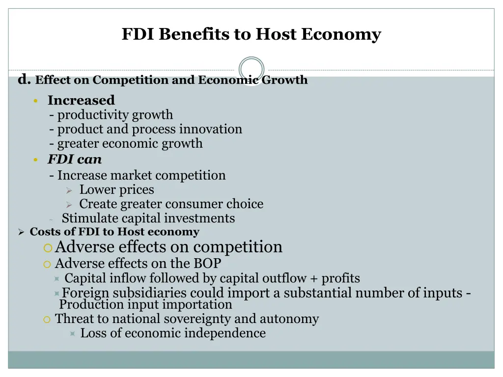 fdi benefits to host economy