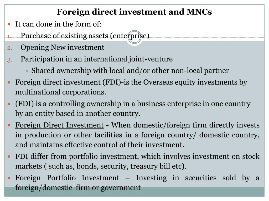 foreign direct investment and mncs