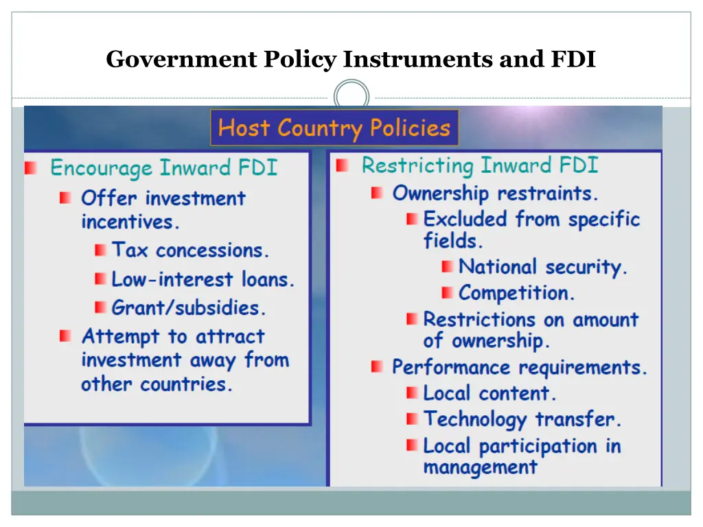 government policy instruments and fdi 1