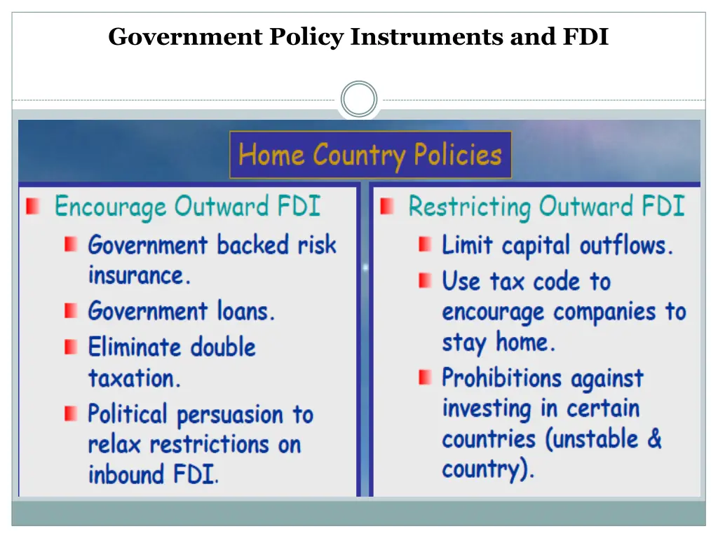 government policy instruments and fdi