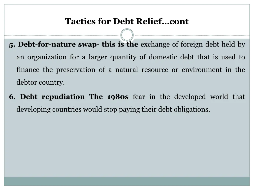 tactics for debt relief cont