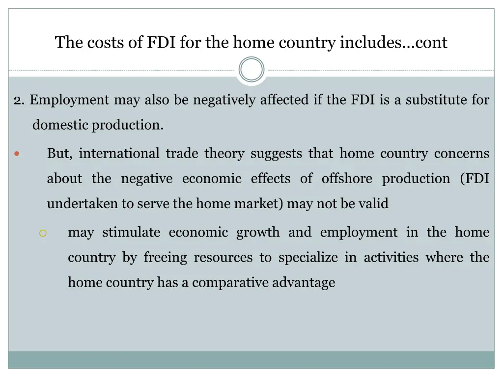 the costs of fdi for the home country includes