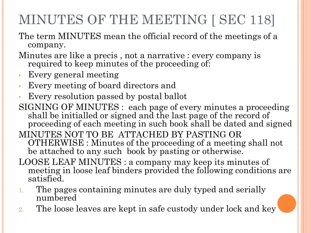 minutes of the meeting sec 118 the term minutes