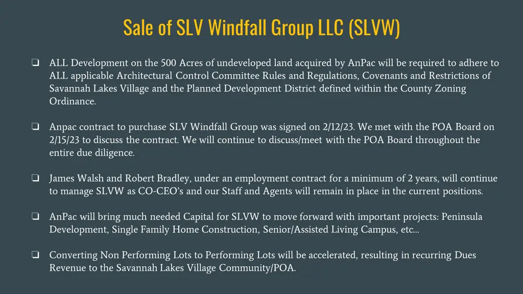 sale of slv windfall group llc slvw