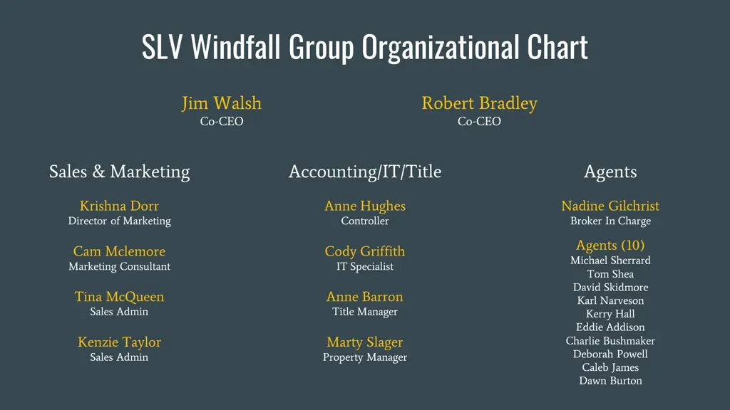 slv windfall group organizational chart