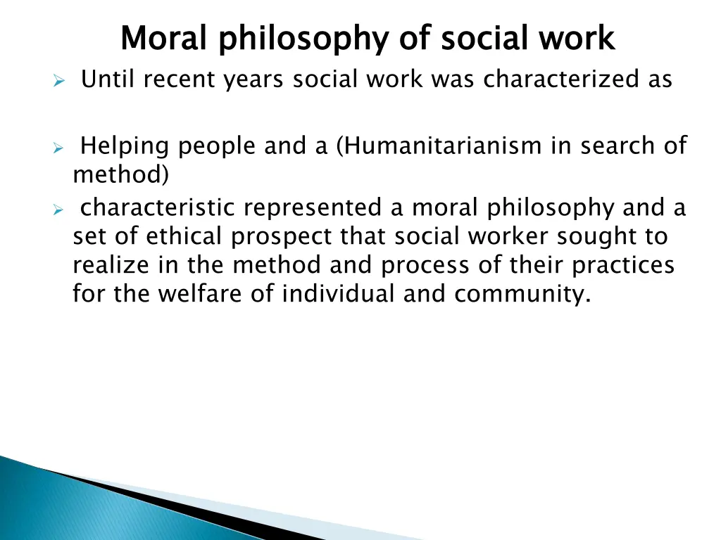 moral philosophy of social work until recent