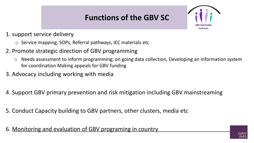 functions of the gbv sc