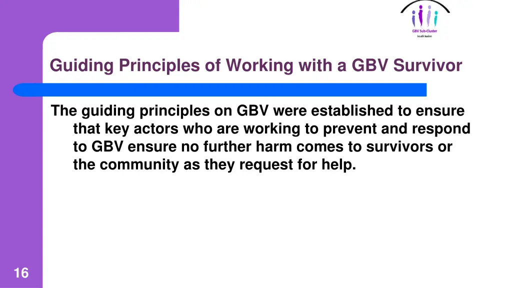 guiding principles of working with a gbv survivor