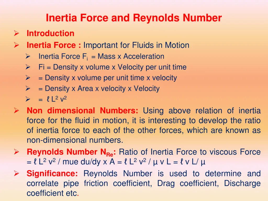 inertia force and reynolds number