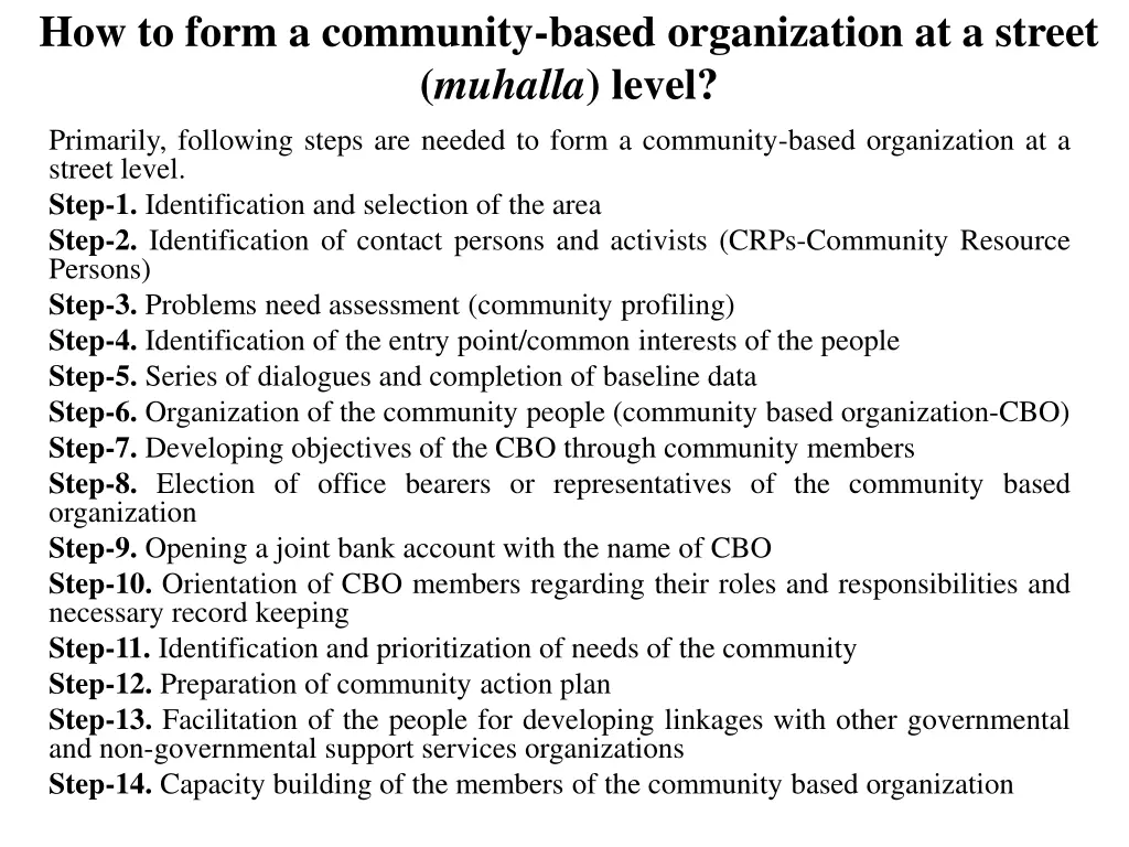 how to form a community based organization