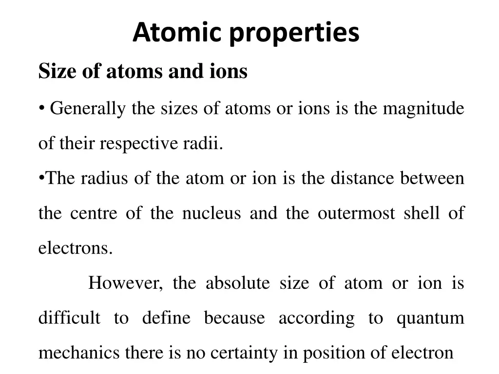 atomic properties size of atoms and ions