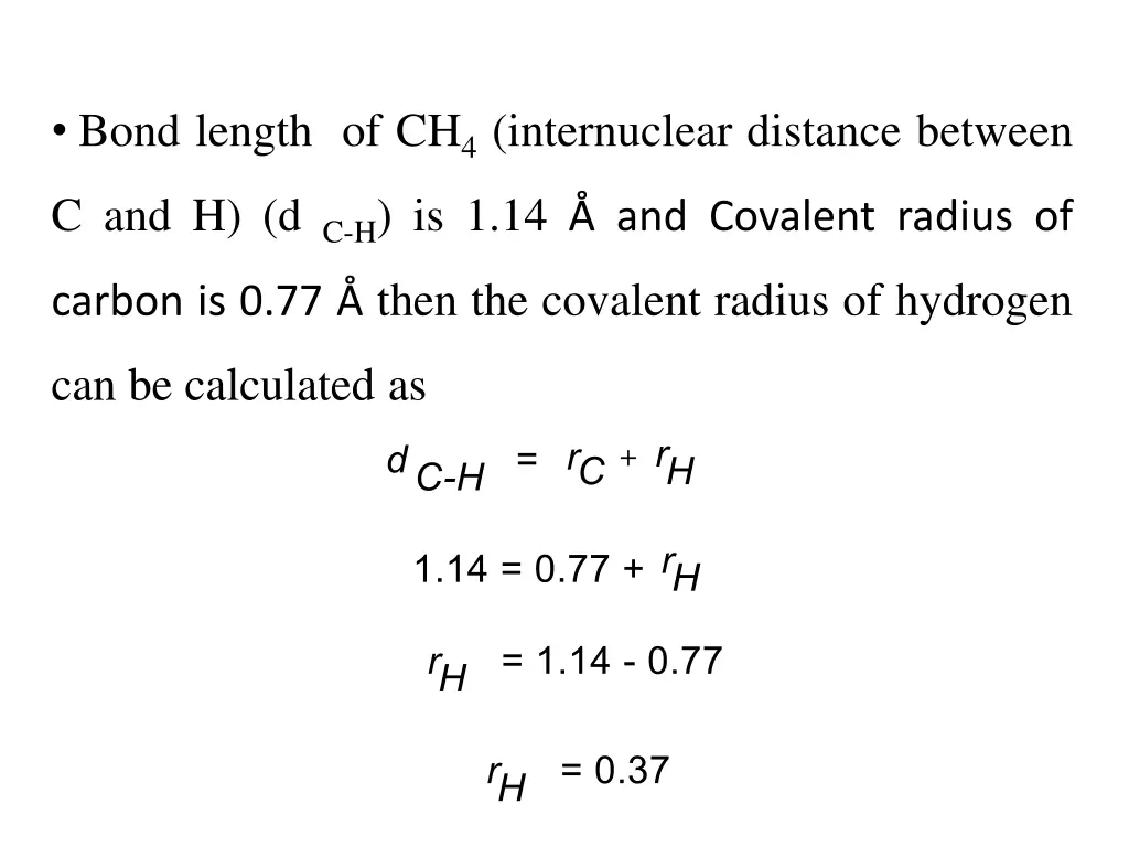 bond length of ch 4 internuclear distance between